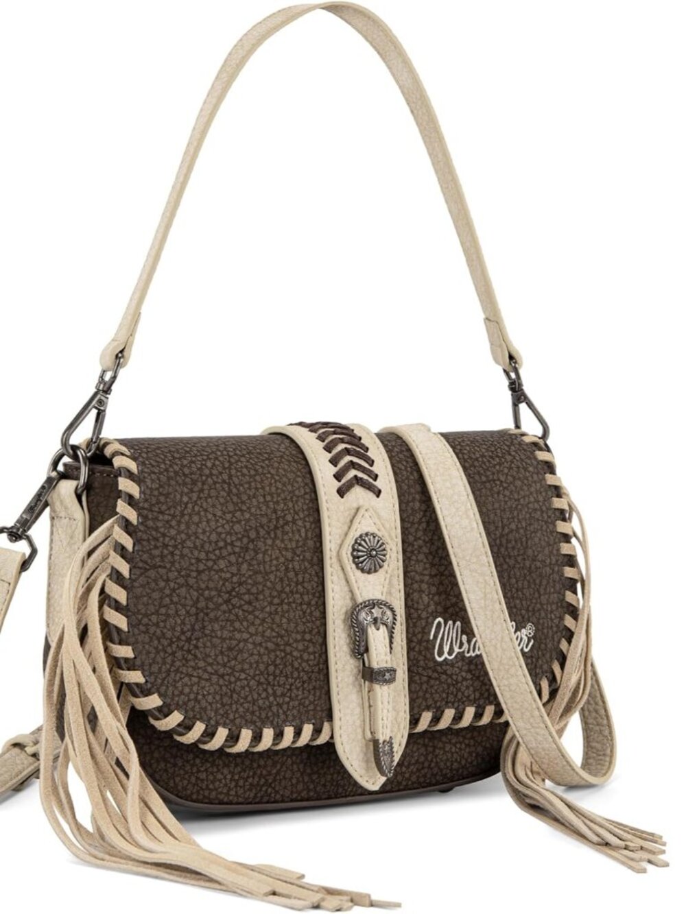 Wrangler Western Shoulder Bag for Women, Flap Crossbody Purse with Whipstitch De